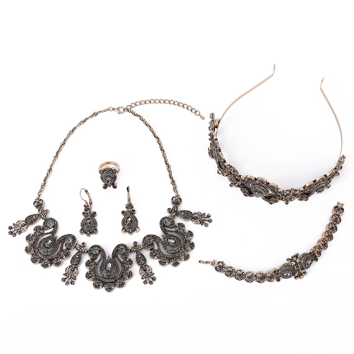 Luxury Turkish-Style Jewelry Four-Piece Set Necklace Earrings Bracelet Rings Noble Decorative Jewelry