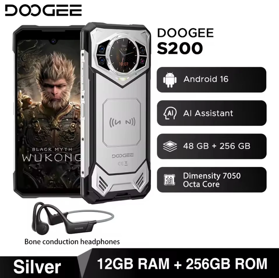 Globale Version DOOGEE S200 5G Robustes Telefon 6,72" 120Hz Display 12GB 256GB 100MP AI Hauptkamera 10100mAh Akku NFC Smartphone 4