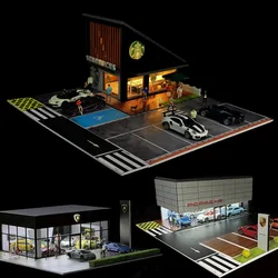 Led Light Parking 1:64 Car Diorama Display Garage Model Children Toys for Boys Building Scene Simulation Porsche Centre Gift