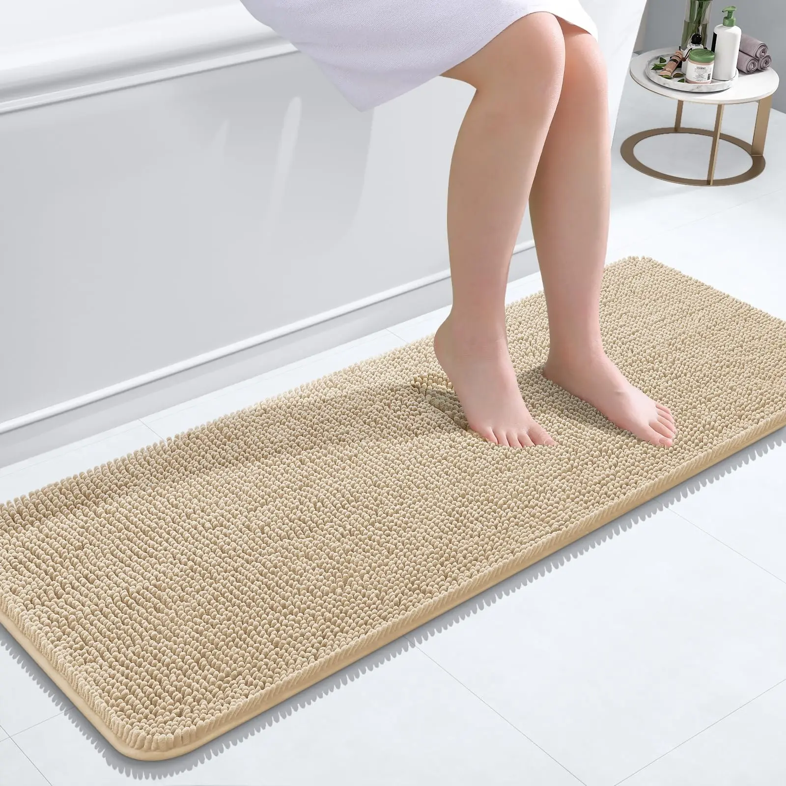 Kitinjoy Luxury Chenille Bath Rugs Machine Washable Non-Slip Plush Shaggy Bathroom Mats Rugs Toilet Bathtub Room Foot Floor Mats