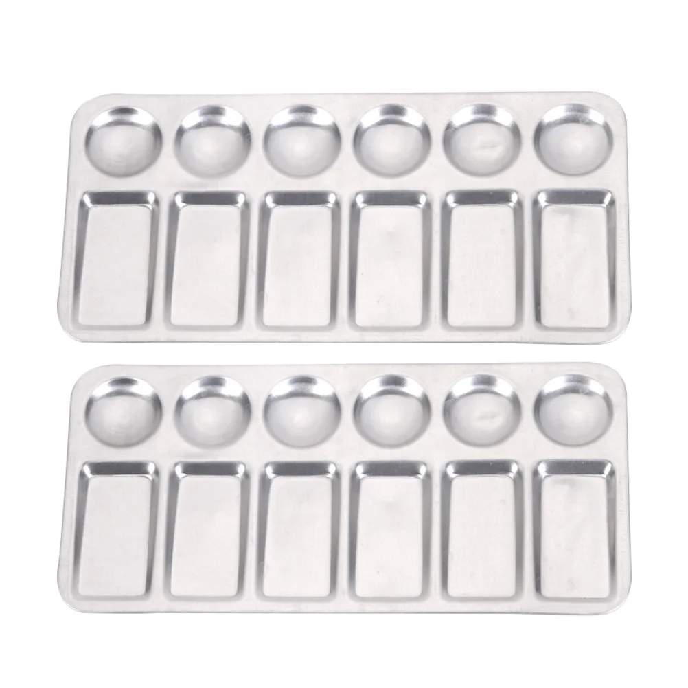 

2pcs 12-Hole Aluminum Paint Tray Board For Art Supplies Artists Students Reusable Durable Handhold Painting Tray Tool