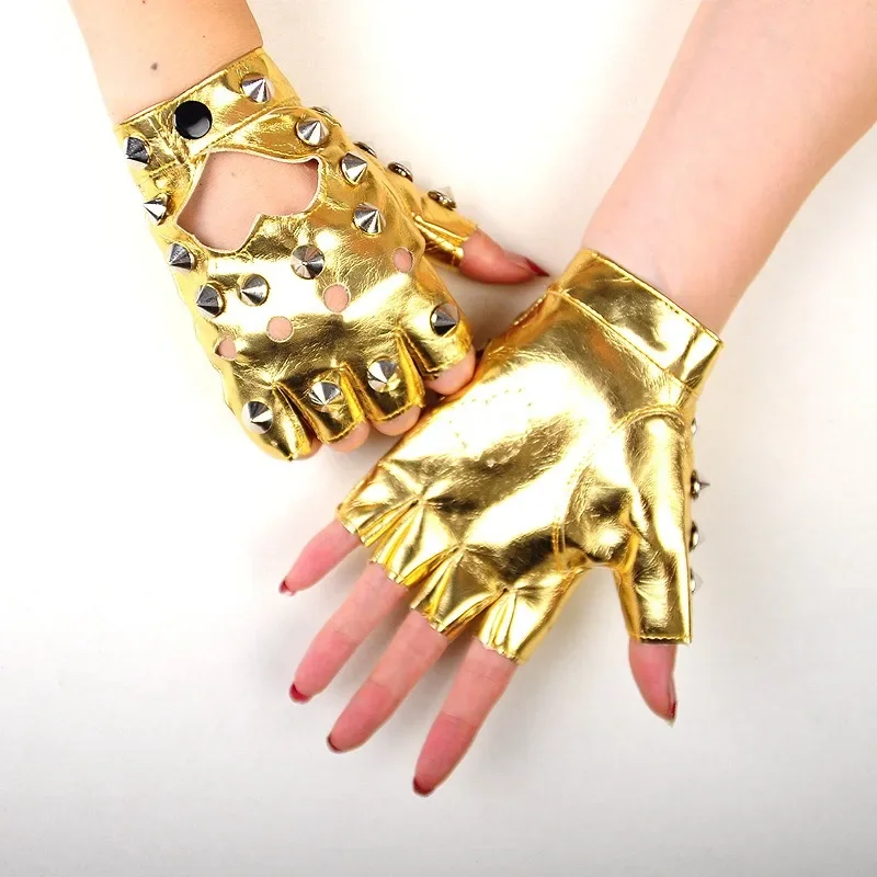 فاسق DS قفازات جلدية معدنية الإناث نصف اصبع التوابل الفتيات وظيفة JK Baring أصابع لو شخصية كول تلميح برشام بولي PU