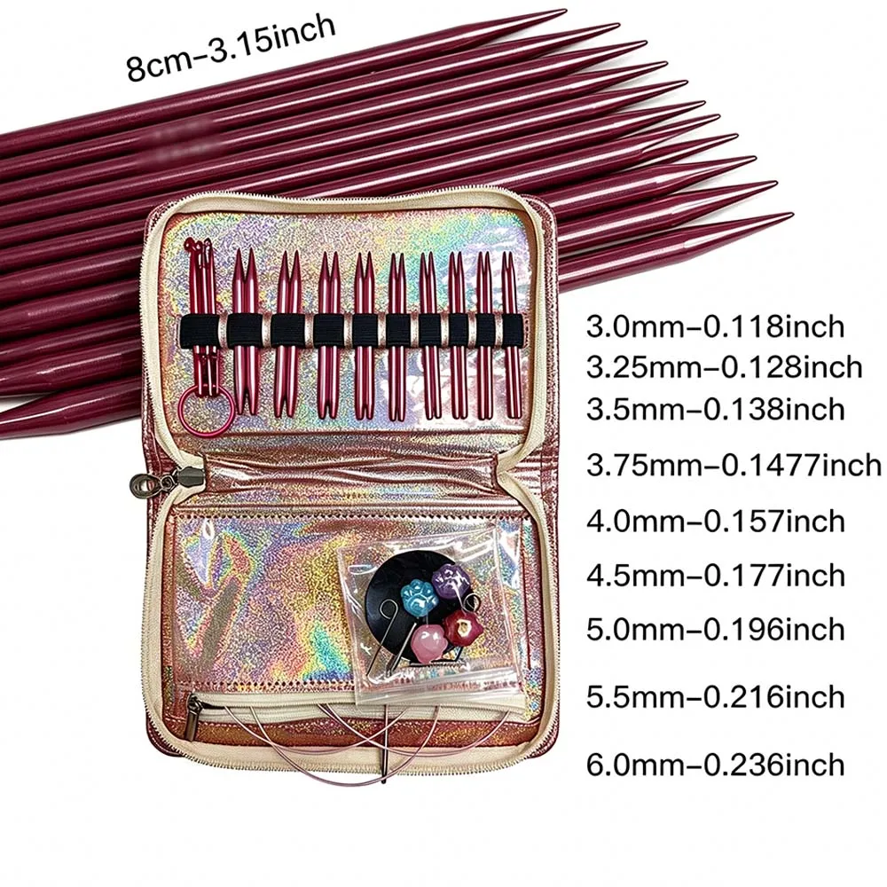 

9Pairs 3.15inch Interchangeable Circular Knitting Needles Set 3mm-6mm With 8, 16, 23, 31Inch Cables, Hooks Accessor for Knitters