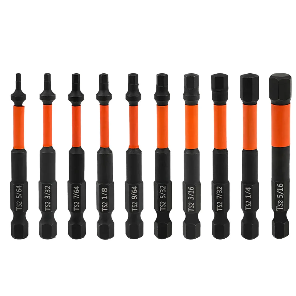 Ten Piece Collection of Strong Magnetic Hex Screws Designed to Fit Most Standard Electric Tools at Sixty Five Millimeters Long