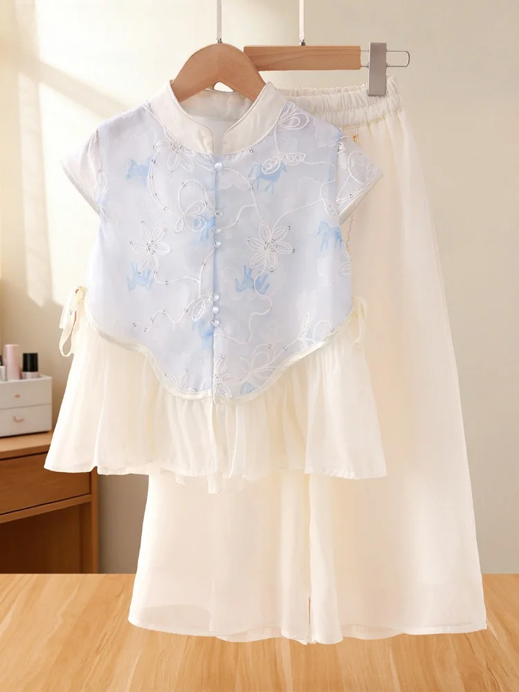 lightweight-chinese-embroidery-children's-outfit-la-chapelle-girls-summer-clothes-thin-ancient-style-hanfu-two-piece-set