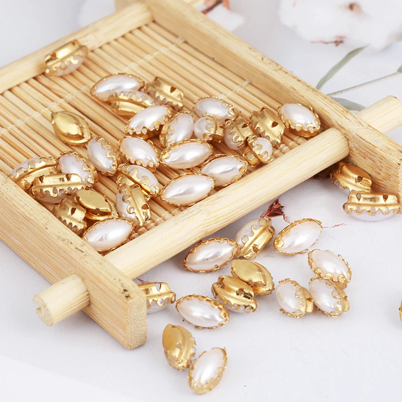 5x10mm złoty pazur oko konia szycia perła kamień Flatback kwiat pazur szyć na perły kryształ Rhinestone DIY do dekoracji sukienki