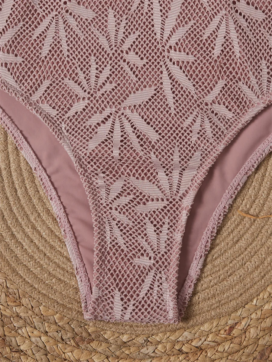 Einteiliger Badeanzug für Damen, gehäkelte Spitze, tiefer V-Ausschnitt, sexy Badeanzug, Sommer, Strandurlaub, Bademode, verstellbarer Riemen, Monokini – Detail 8