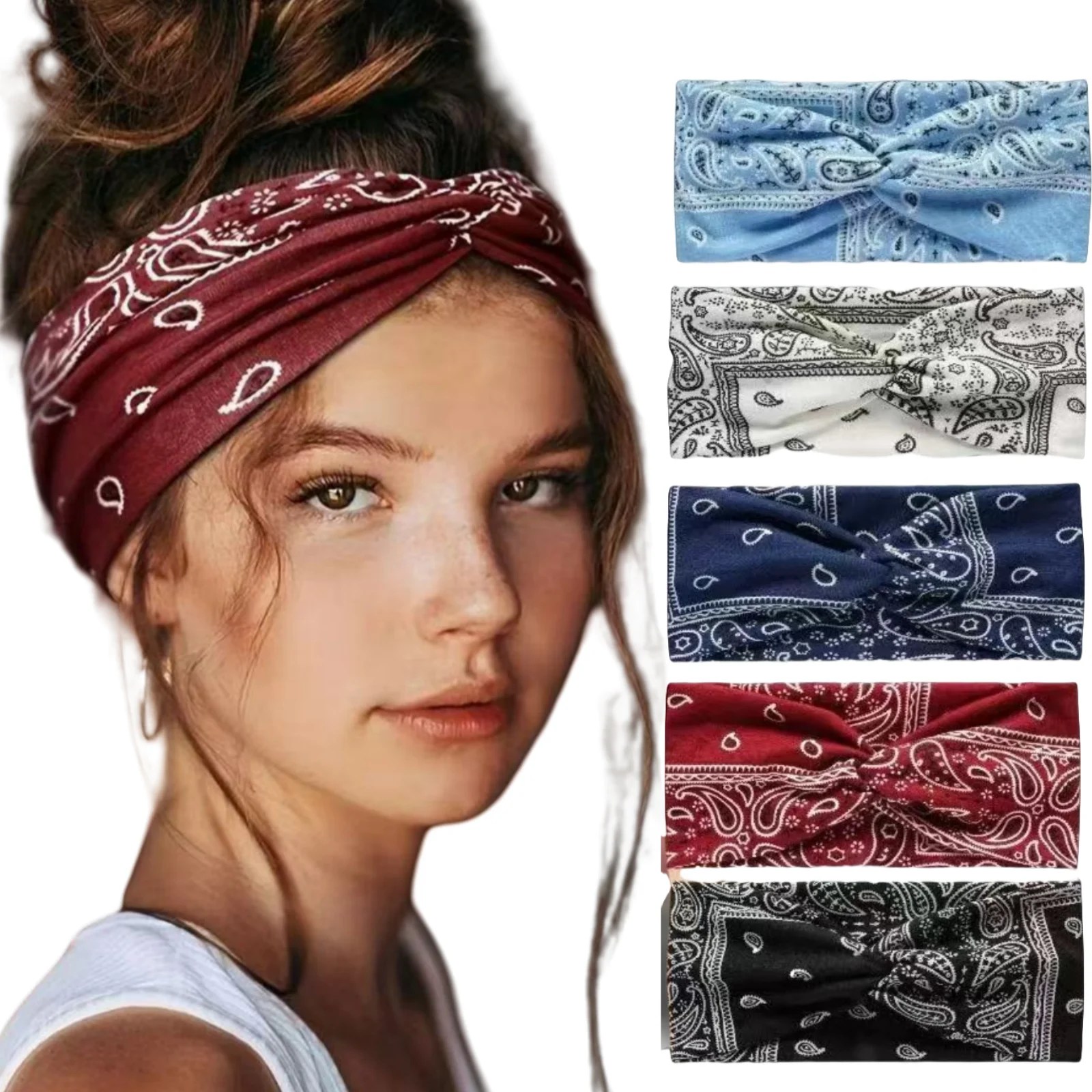 1PC Bohemian Yoga Sports Headband: Elastic, Anti-slip, Wide Headband for Workouts, Running, Sweat-absorbing