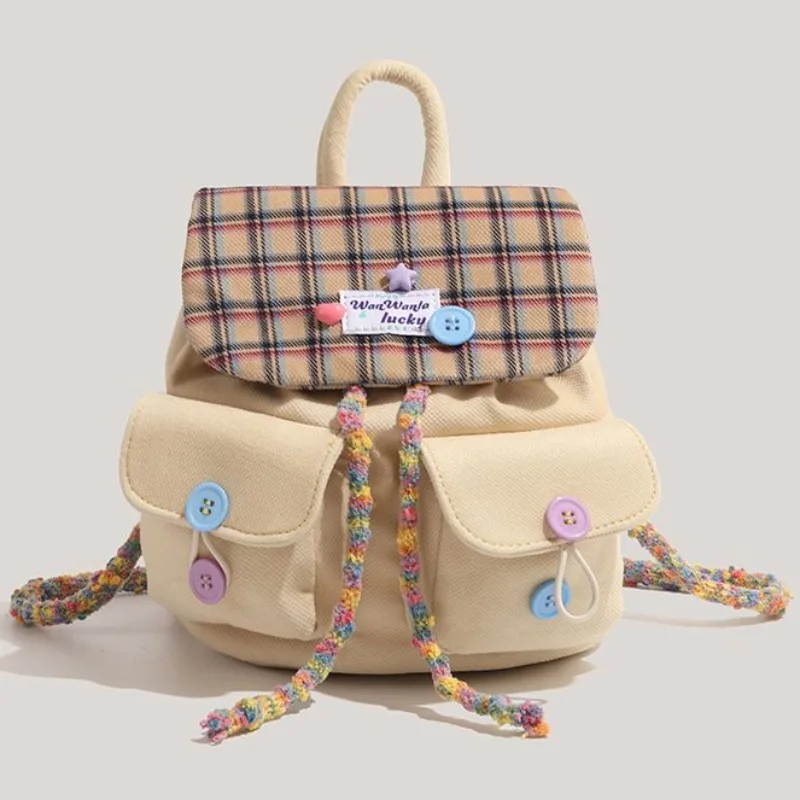 

Fashion Contrast Color Canvas Backpack for Teenage Girls Sweet Cute School Bag Elegant All Match Autumn Rucksack Bolsas Mujer