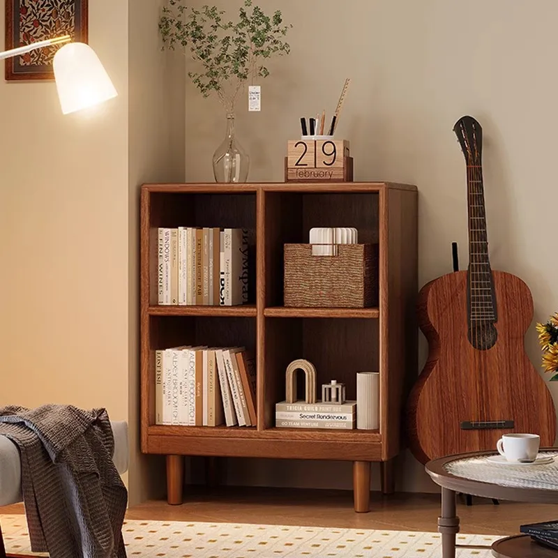 Wooden short bookcase Walnut color locker American small cabinet Living room rack Record storage cabinet Locker