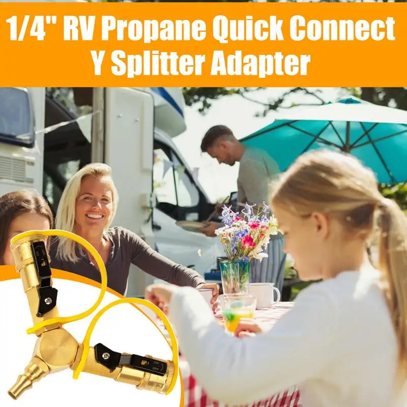 RV Y Splitter Adapter 1/4 Inch Quick Connect Disconnect Shutoff Valve 2 Way Adapter 1/4 Inch Quick Connect Hose Fittings Y