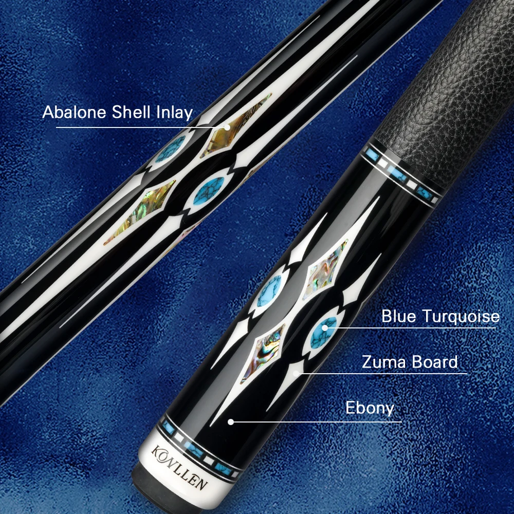 

KONLLEN AK75-002 Billiards Exotic Wood Inlaid Grip Billiard Cue Carbon Fiber Shaft Handmade Low Deflection
