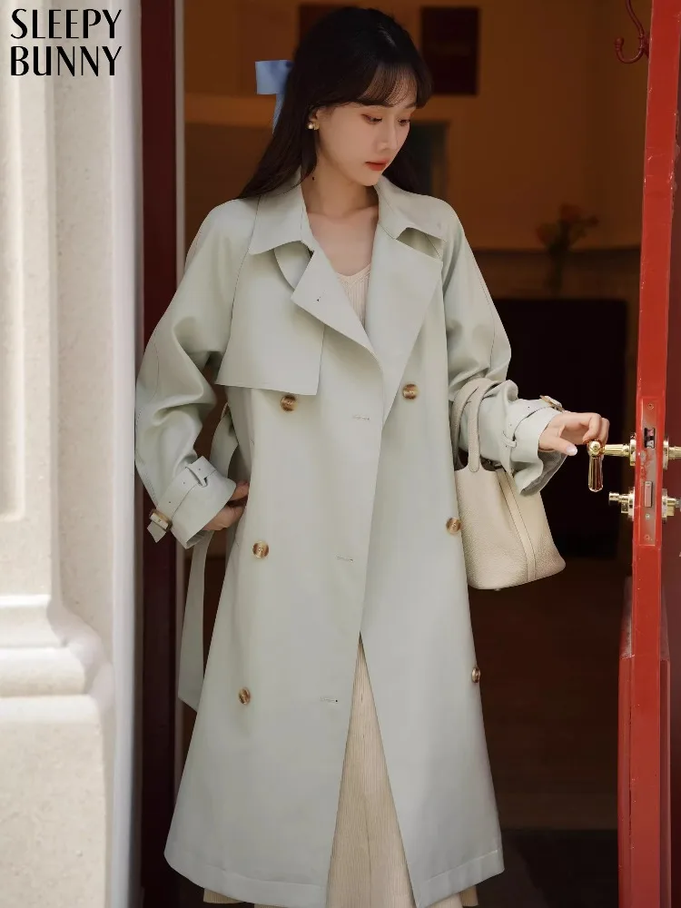 

Длинный плащ в британском стиле, двубортное пальто с лацканами, женская осенняя верхняя одежда свободного покроя, элегантная утягивающая модная куртка