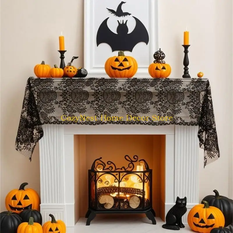 92MF Halloween Lace Table Runner  Home Decoration Party Decoration Skull  Table Flag
