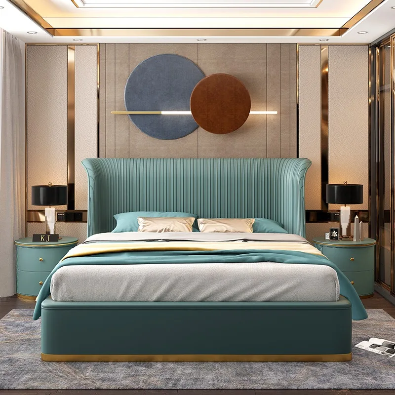 غرفة نوم رئيسية سرير فيلا فاخر ذو جو راقي بطول 1.8 متر سرير جلدي