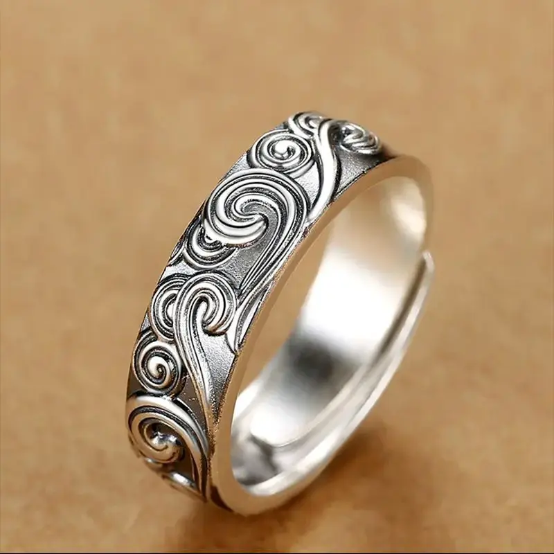 Silver retro new auspicious cloud national style niche self-discipline adjustable high-end versatile men's and women's jewelry