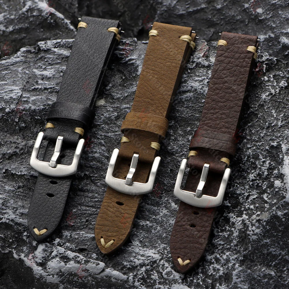 20mm 22mm Genuine Cowhide Straps for Watch Vintage Italian Distressed Leather Smart Watch Band Women Men Watch Accessories