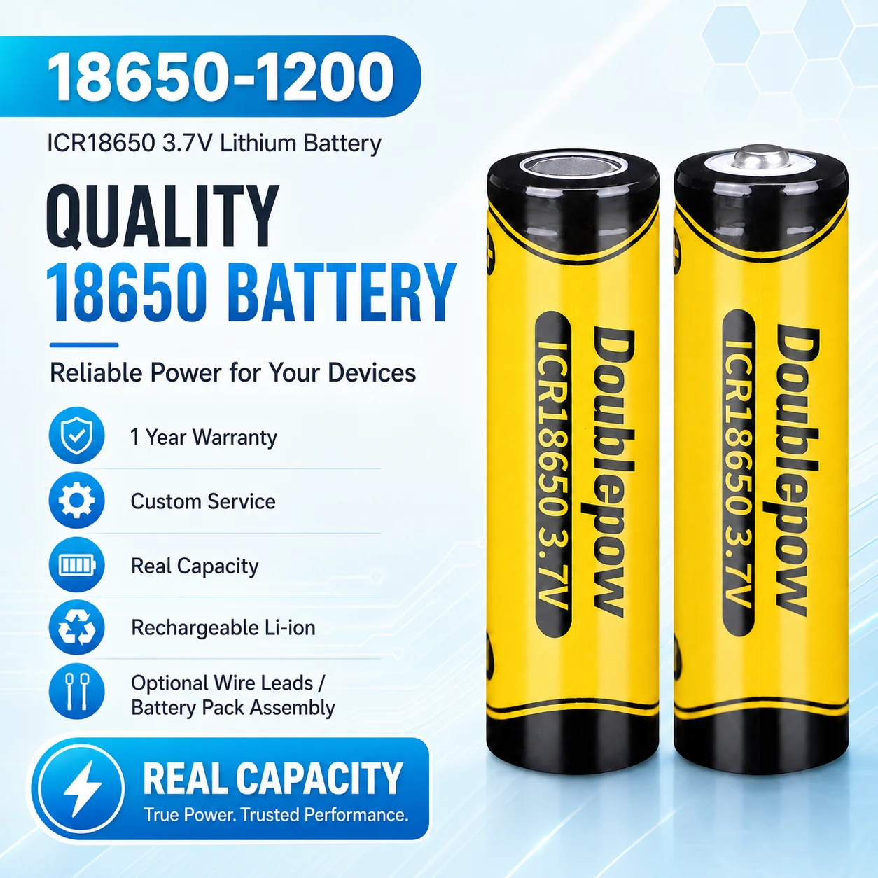 1200mAh 18650 Lithium Battery 3.7V Rechargeable Battery Cell For Flashlight Fan DIY Electronics