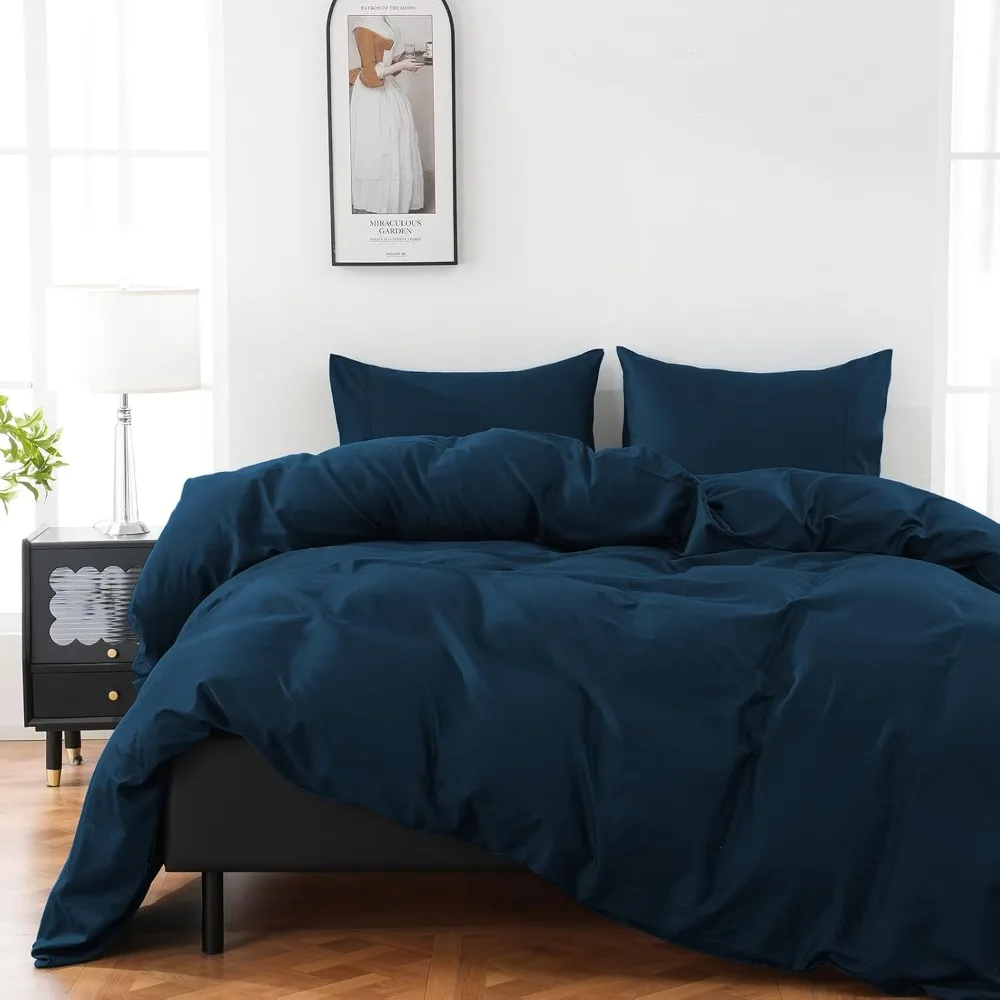 

100% Organic Cotton Duvet Cover Queen Size 400 Thread Count Sateen Comforter Cover Soft and Breathable Cooling Bedding Set 3 Pie