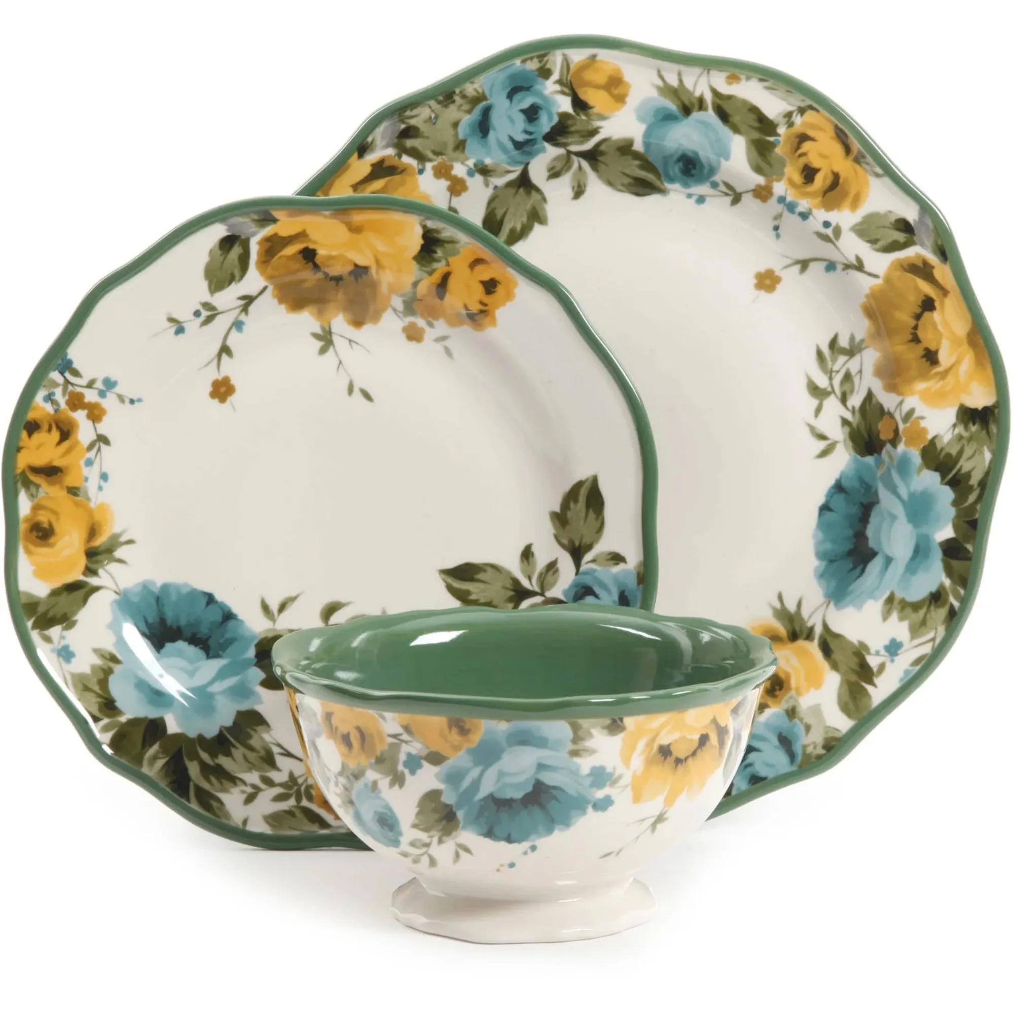 

Rose Shadow Green Ceramic 12-Piece Dinnerware Set，Dishwasher safe