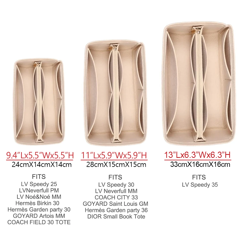 إدراج منظم محفظة اللباد لـ LV Neverfull PM، حقيبة يد سريعة 25/30/35، مشكل بطانة حقيبة اليد بسحاب #4