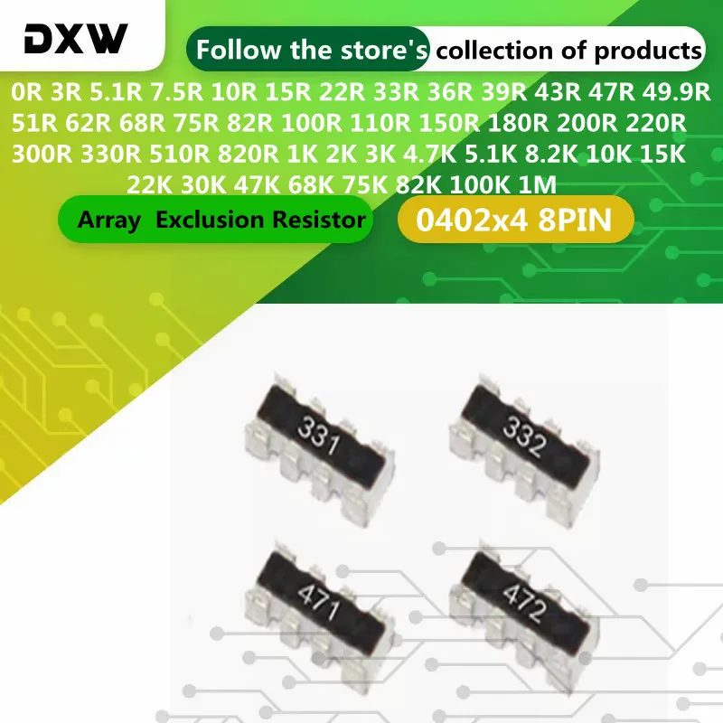 100PCS/LOT 0402 Exclusion Resistor 3R 51R 62R 100R 150R 180R 200R 300R 330R 1K 2K 3K 4.7K 5.1K 10K 22K 30K 47K  75K 82K 100K 1M