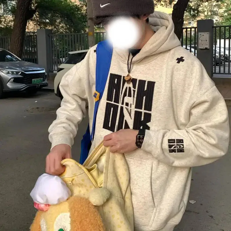 

Осенне-зимняя бархатная толстовка с капюшоном для мужчин с вышивкой букв, свободная куртка в американском стиле