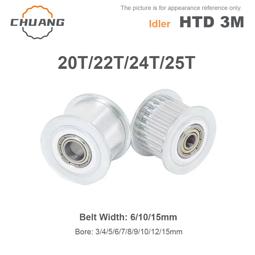 

20T 22T 24T 25Teet HTD 3M Idler Pulley Tensioner Bore 3-15mm Fit Belt Width 6/10/15mm Bearing Guide Synchronous Wheel 3M