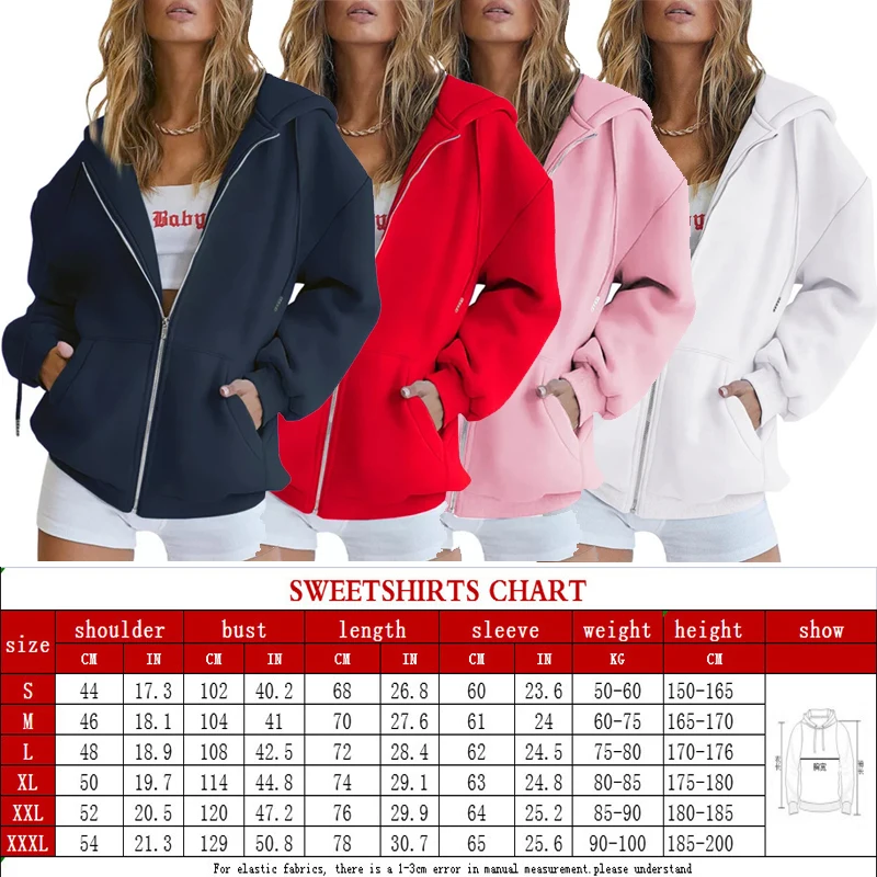 Autumn Winter Women Fashion Casual Zipper Hoodie High Street Solid Long Sleeve Pockets Loose Unisex Outerwear Sweatshirts