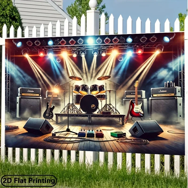 Vintage Rock Concert Stage Background Mural for Music Room Decor Party Backdrop Wall Art