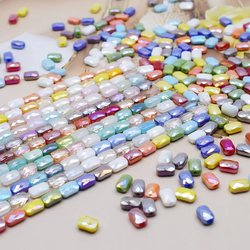 70pcs/lot Color Faceted Square Loose Beads Crystal Glass Beads Faceted Loose Spacer Beads for Jewelry Making DIY