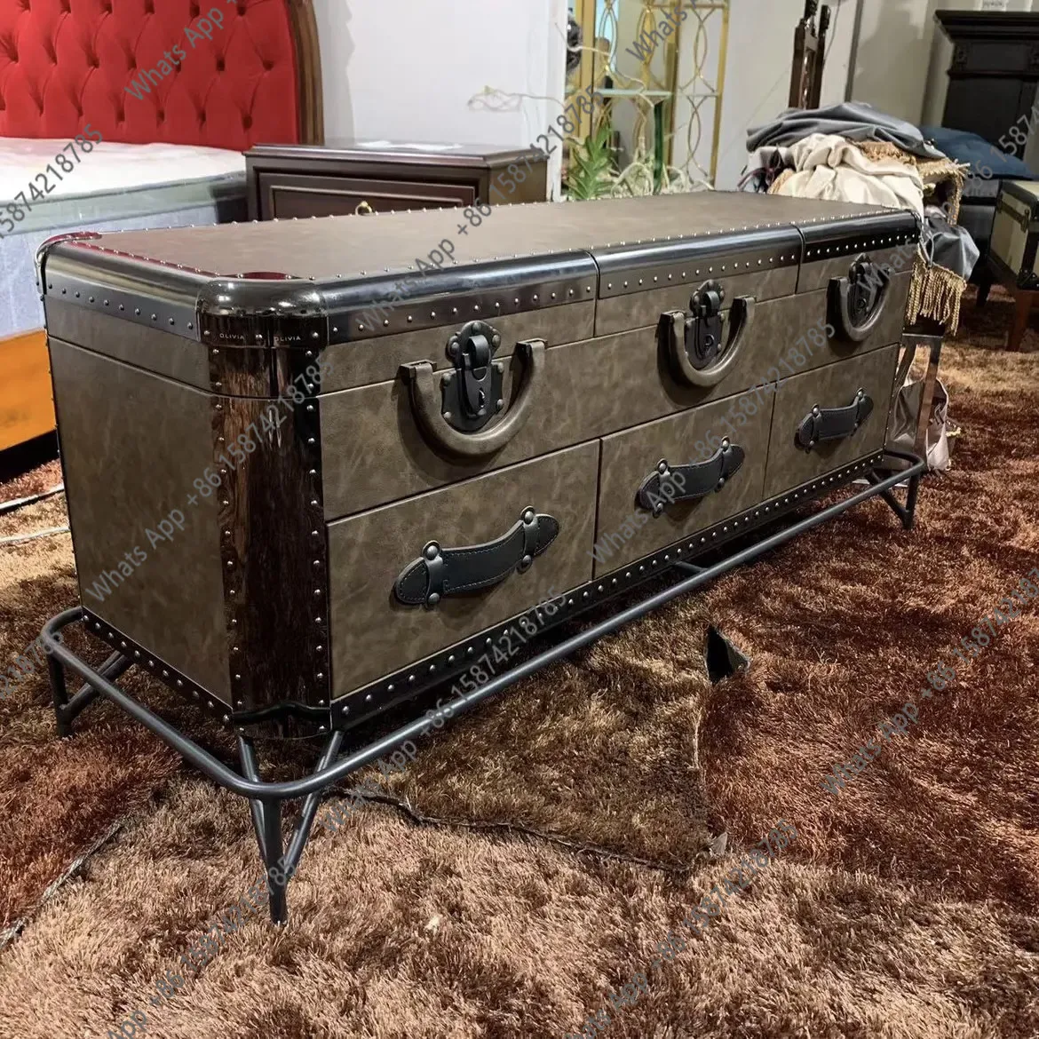 

Retro High-end Clamshell Three-drawer/four-draw TV Cabinet American Retro Living Room TV Cabinet Decoration Cabinet Villa