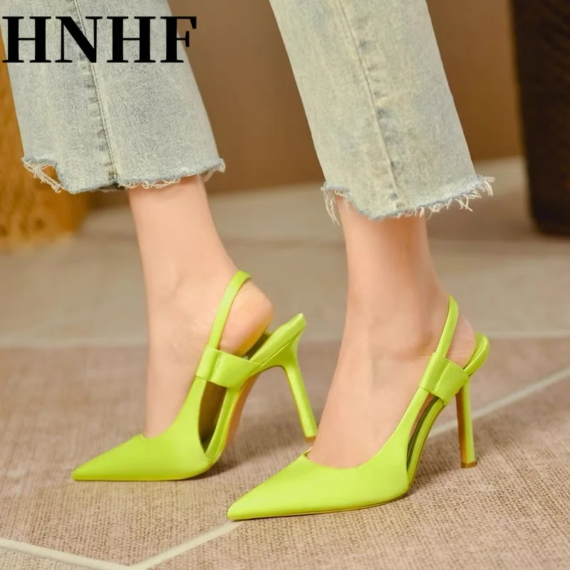 HNHF New 2024 Women Designer Brand Slingback Sandals Pointed Toe Slip on Thin High Heel Ladies Elegant Pumps Shoes Drss Sandals