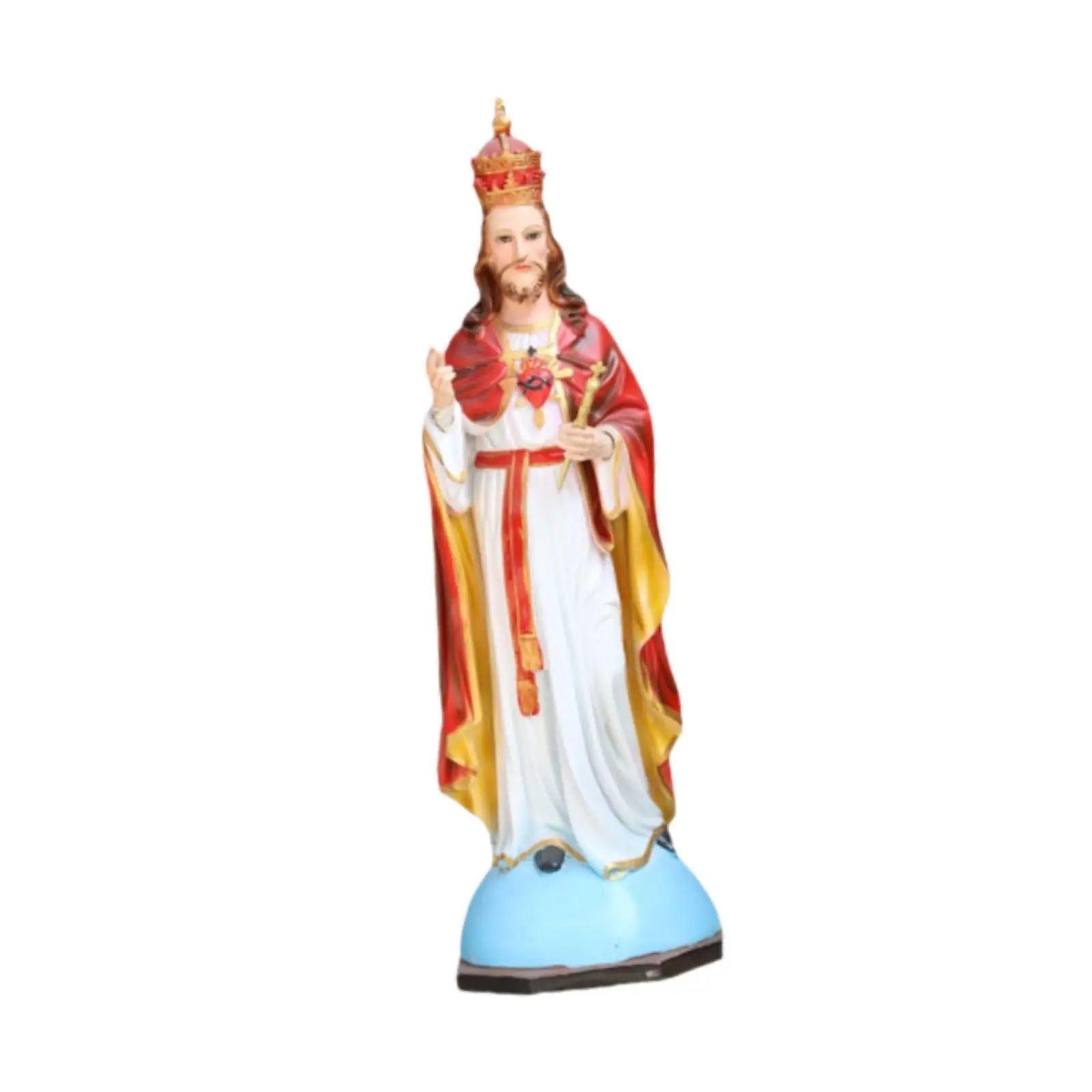 Holy Figurine 24.8'' Ornament Worship Hand Painted King Figurine Religious Sculpture for Desk Family Home Tabletop
