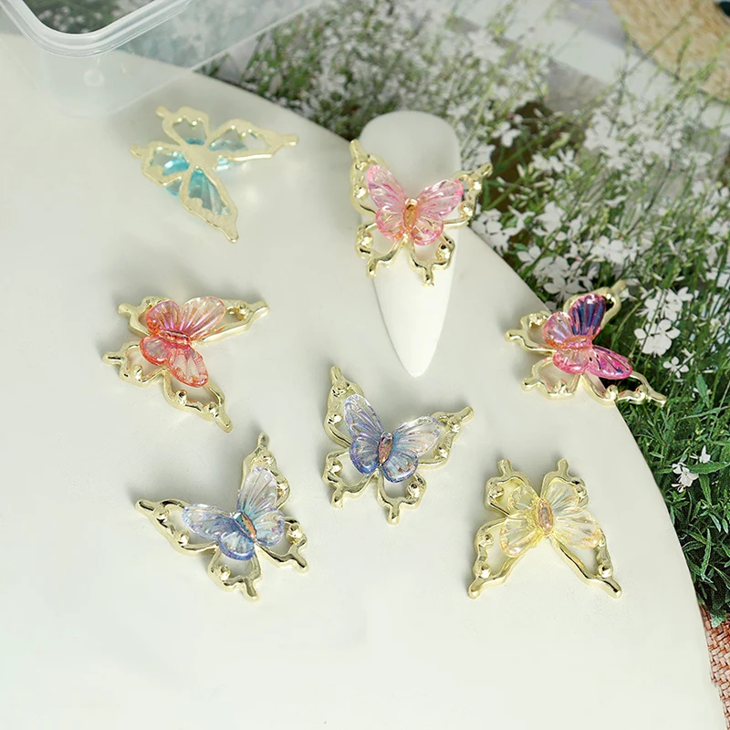 10 個グリッターネイルチャーム蝶 3d 合金カラフルなグラデーション蝶ネイルアートデコレーションネイルアクセサリー用品