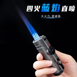 Large Firepower Metal Windproof Inflatable Spray Gun Lighter, Four Nozzles, Cigar Lighter, Men's Gift, Internet Celebrity