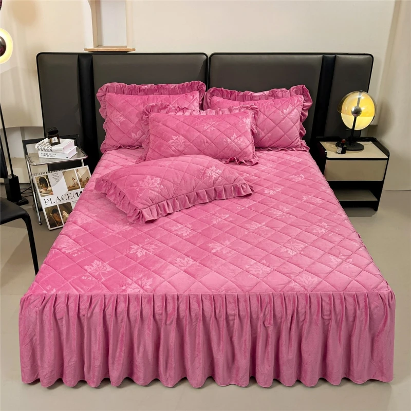 Embossed Crystal Fleece Coral Fleece Comfortable Skin-friendly Bed Skirt Universal Student Dormitory
