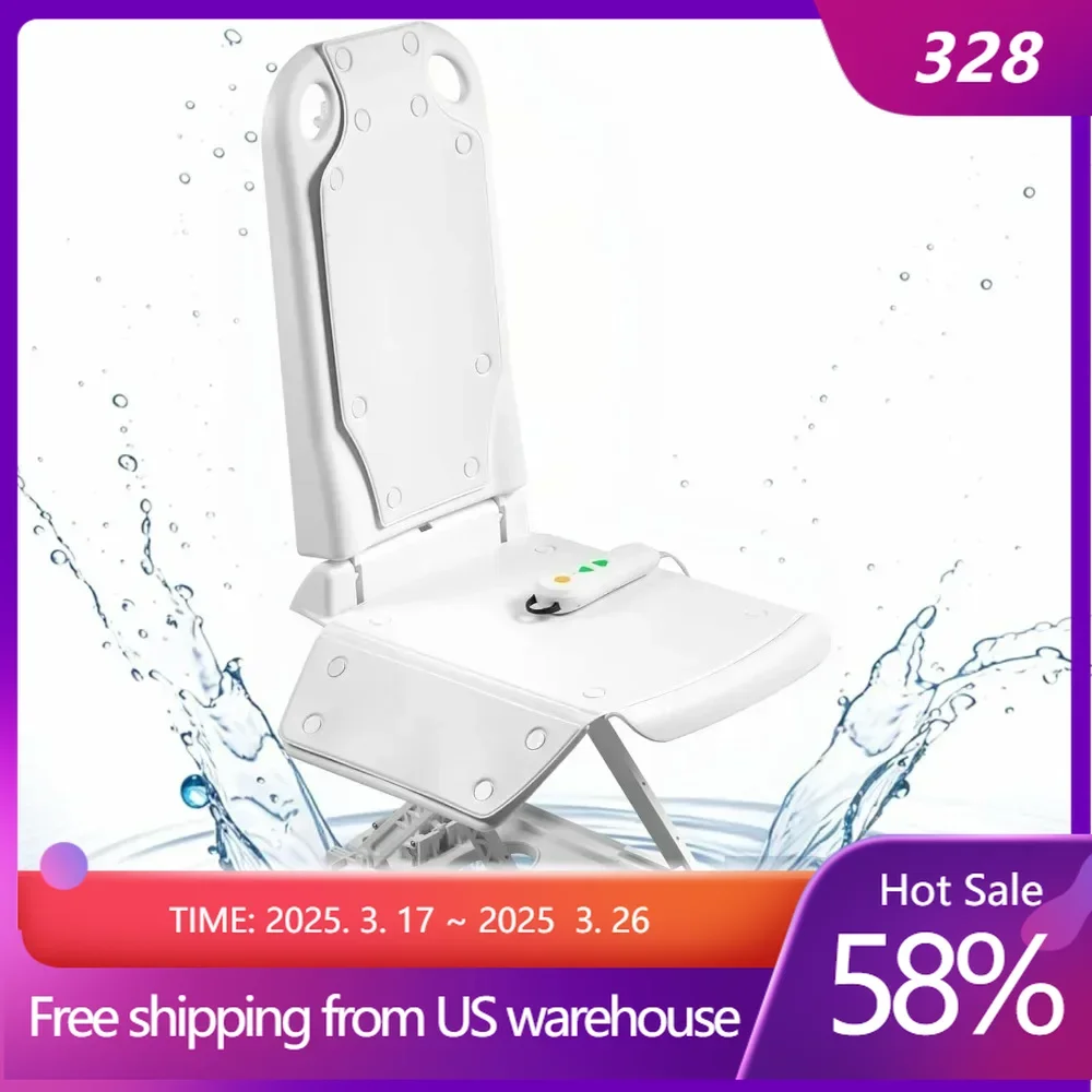 Electric Bath Lift Chair, IP68 Waterproof Floor Lift for Elderly, Get Up from Floor, Weight Capacity 300LBS White Bathtub Lifts