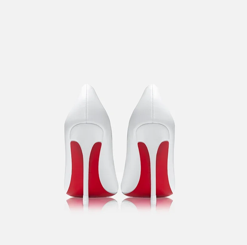 Red soled heart-shaped rhinestone shallow mouth pointed white high heels, feminine temperament, slim heels, wedding single shoes