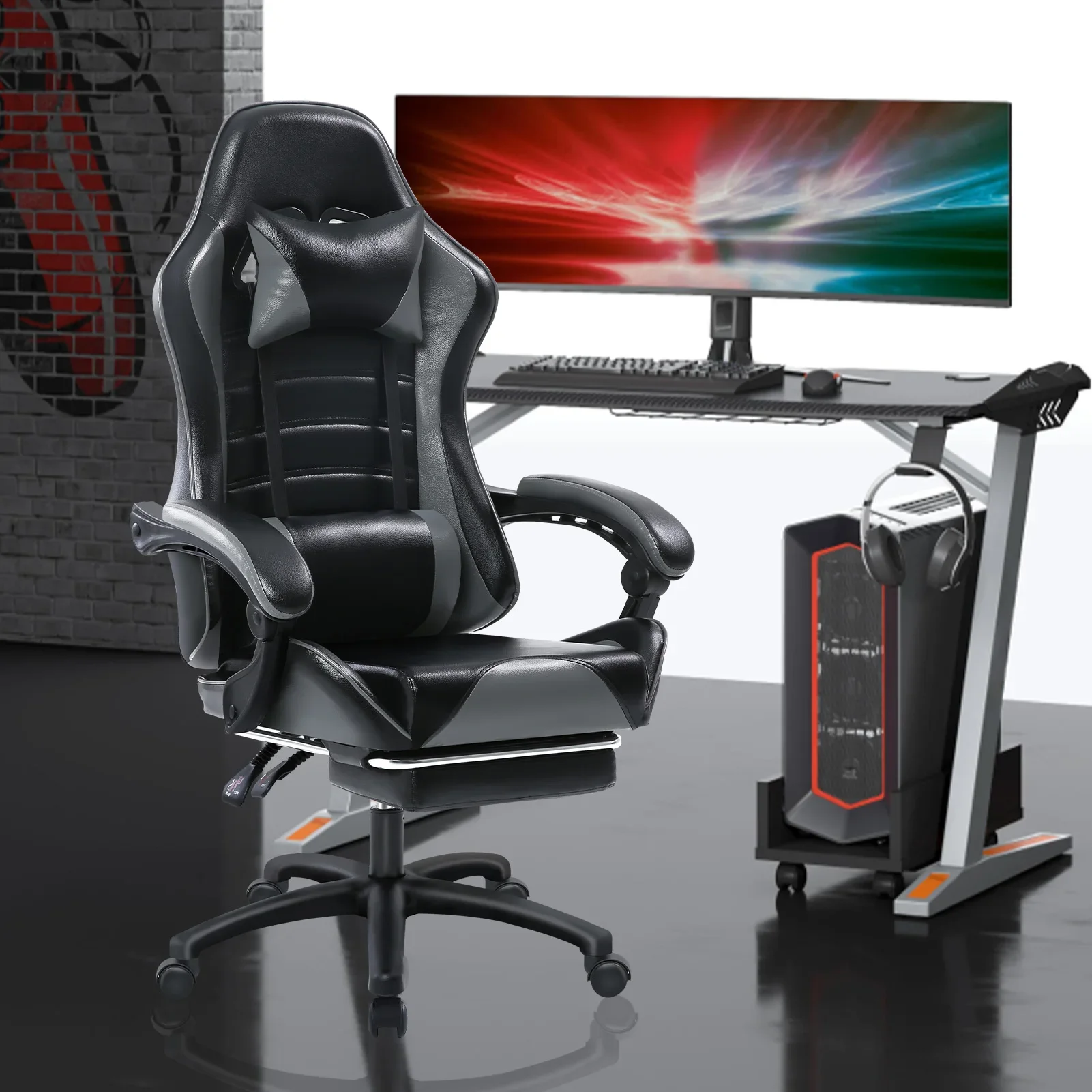 

Comfortable Gaming Chair, Adult Electronic Gaming Chair, Ergonomically Designed,Lounge Chair with Footstool and Waist Support
