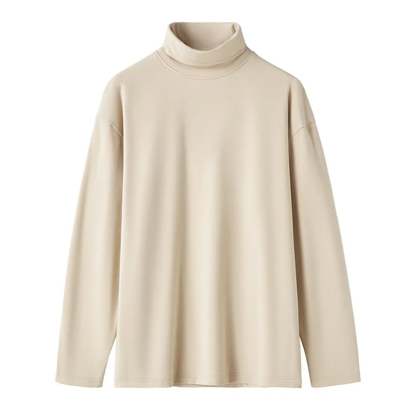 T Shirts for Men Korean Fashion Casual Turtleneck Solid Warm Tee Tops Men Winter Inside T Shirts Male
