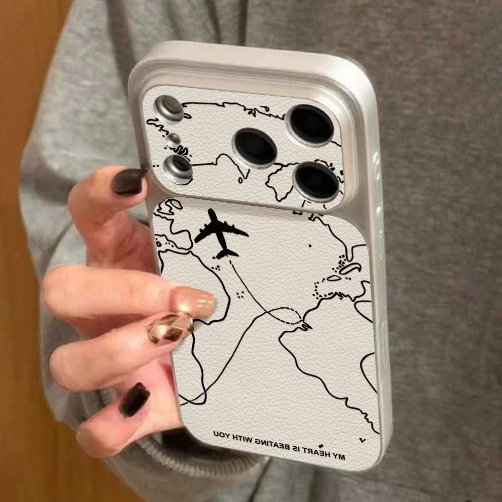 Travel-Inspired Airplane Route Phone Case For iPhone 17 Pro 16 13 14 15 Pro Max 12 11 Leather Soft Silicone Cover With Lanyard view 6