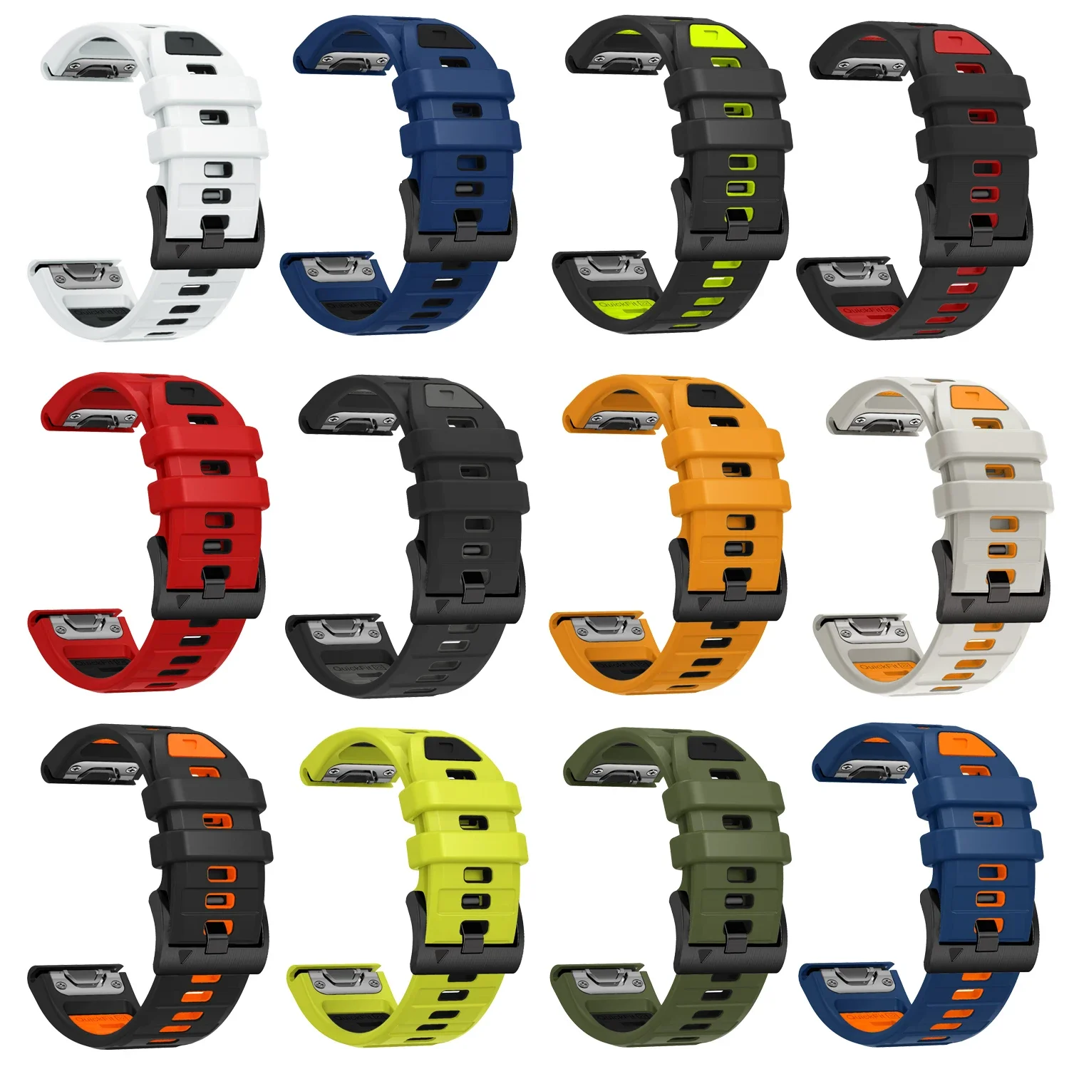 QuickFit 26mm 22mm 20mm Two Tone Silicone Strap for Garmin Fenix 7X 7 Pro 6X 6Pro 5X 5 Plus Bracelet for Fenix 8 51 47 43mm Band image 6