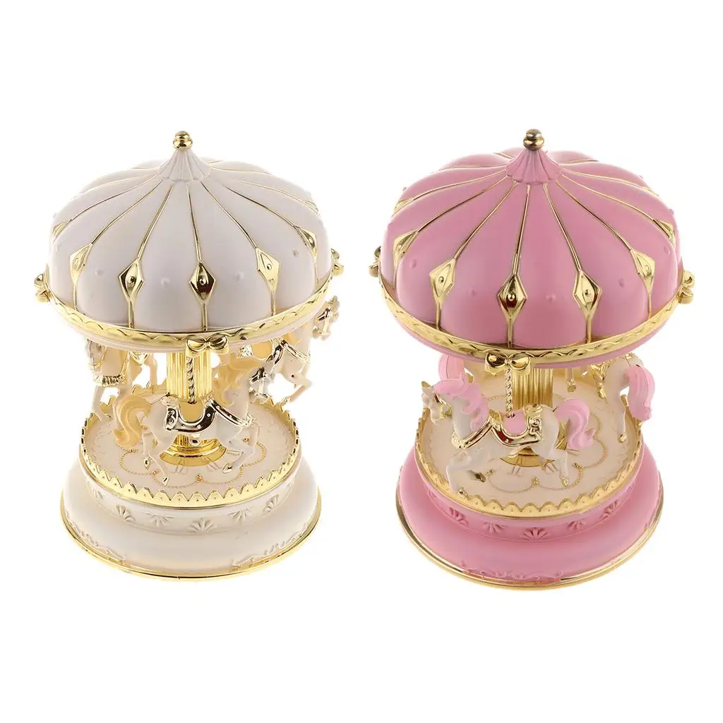 Carousel Horse Music Box Resin Rotating Color Changing LED Musical Ornament for Wedding Decorations and Gifts