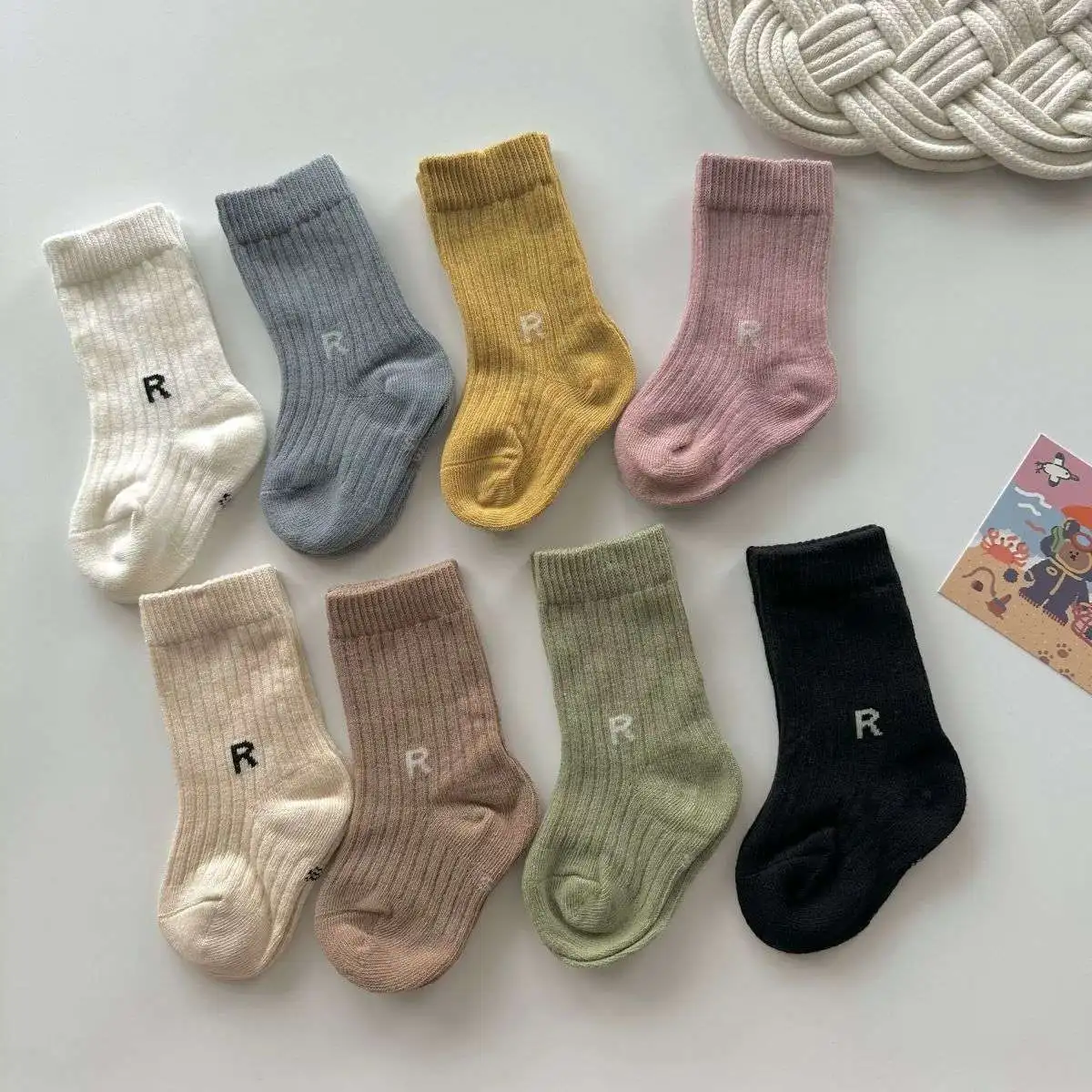 4Pairs/set Kids Boy Girl Sock Simplicity Fashion Letter R Sock for Toddler Soft Cotton Spring Autumn Baby Sock Shcool Sport