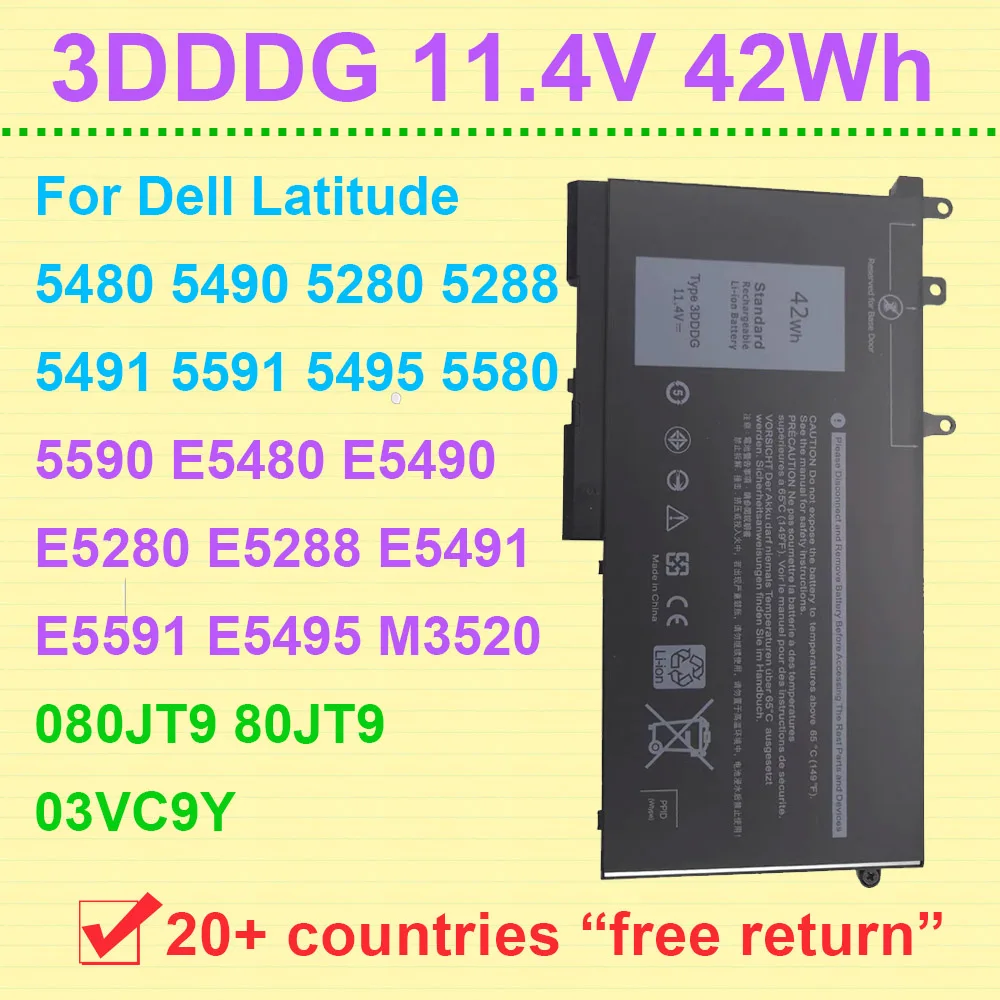 

Replacement LAPTOP BATTERY For DELL 3DDDG Latitude 5280 5288 5480 5580 5490 5590 5491 5591 5495 M3520 M3530 E5280 E5480 Series