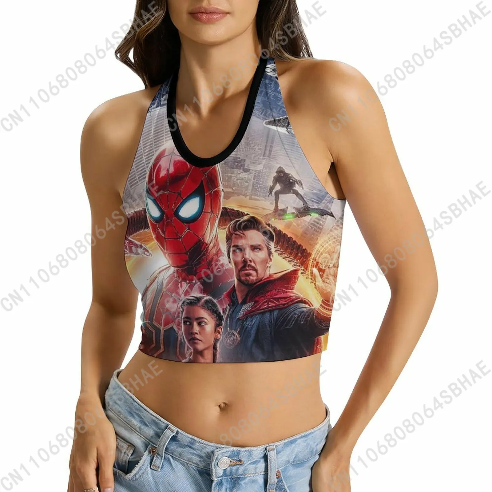 

Marvel Spider Man Custom Photo Women's Halter Top Personalized Picture Tie Back Cami Upload Your Gift Wife Girlfriend Cosplay