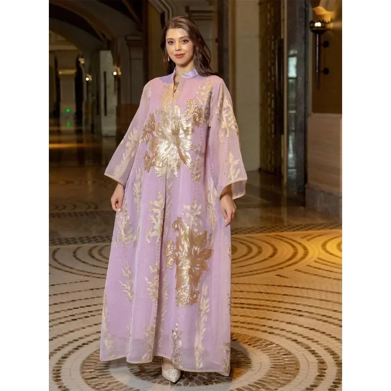 Sequins Embroidered Abaya Dress For Women Moroccan Kaftan Turkey Arabic Jalabiya White Islamic Ethnic Robe 2025 Eid New