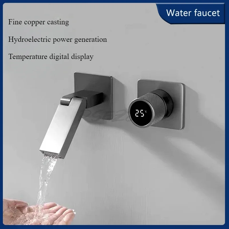 All Copper Concealed Folding Digital Waterfall Hot and Cold Basin Faucet Embedded Hot Melt Pre Embedded Table Basin Faucet