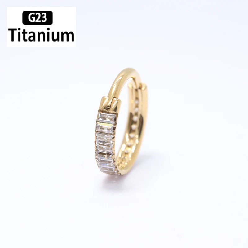 ASTM F136 Titanium Piercing Earrings Zircon Clicker Septum Nose Ring Conch Cartilage Tragus Helix Ear Piercing Body Jewelry 16G